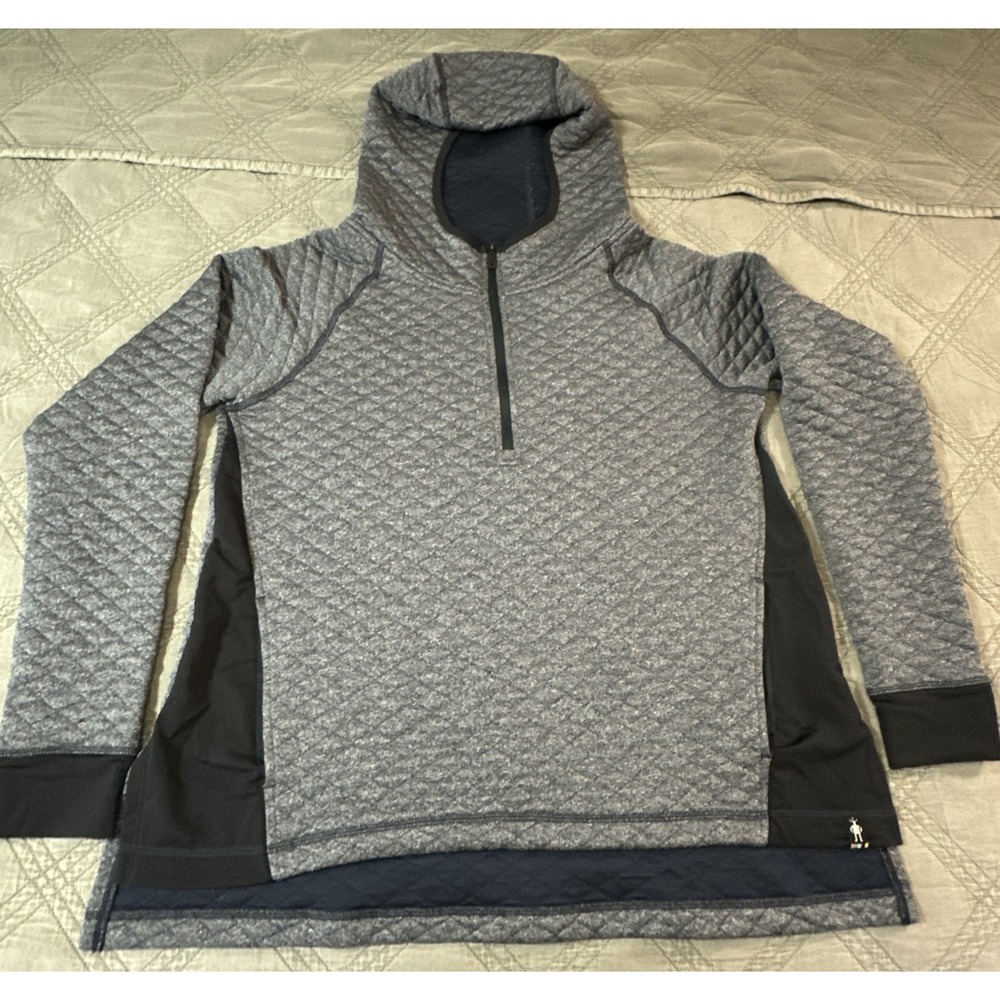 Smartwool Hoodie Womens Medium Gray Merino 1/4 Zip Quilted Shirt Base Layer